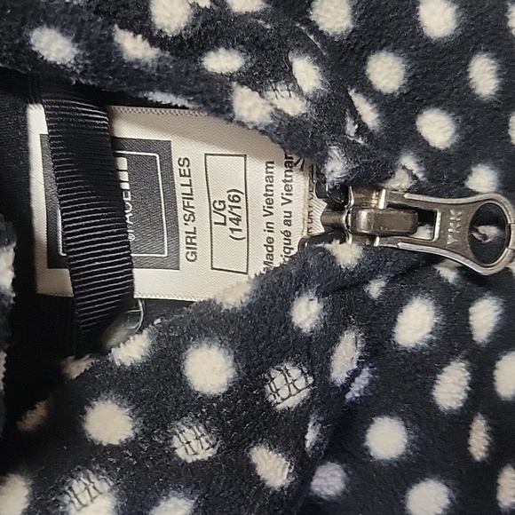 Sold The North Face Fleece Girls Large 14-16 Black White Polka-dot Full Zip - Picture 6 of 12
